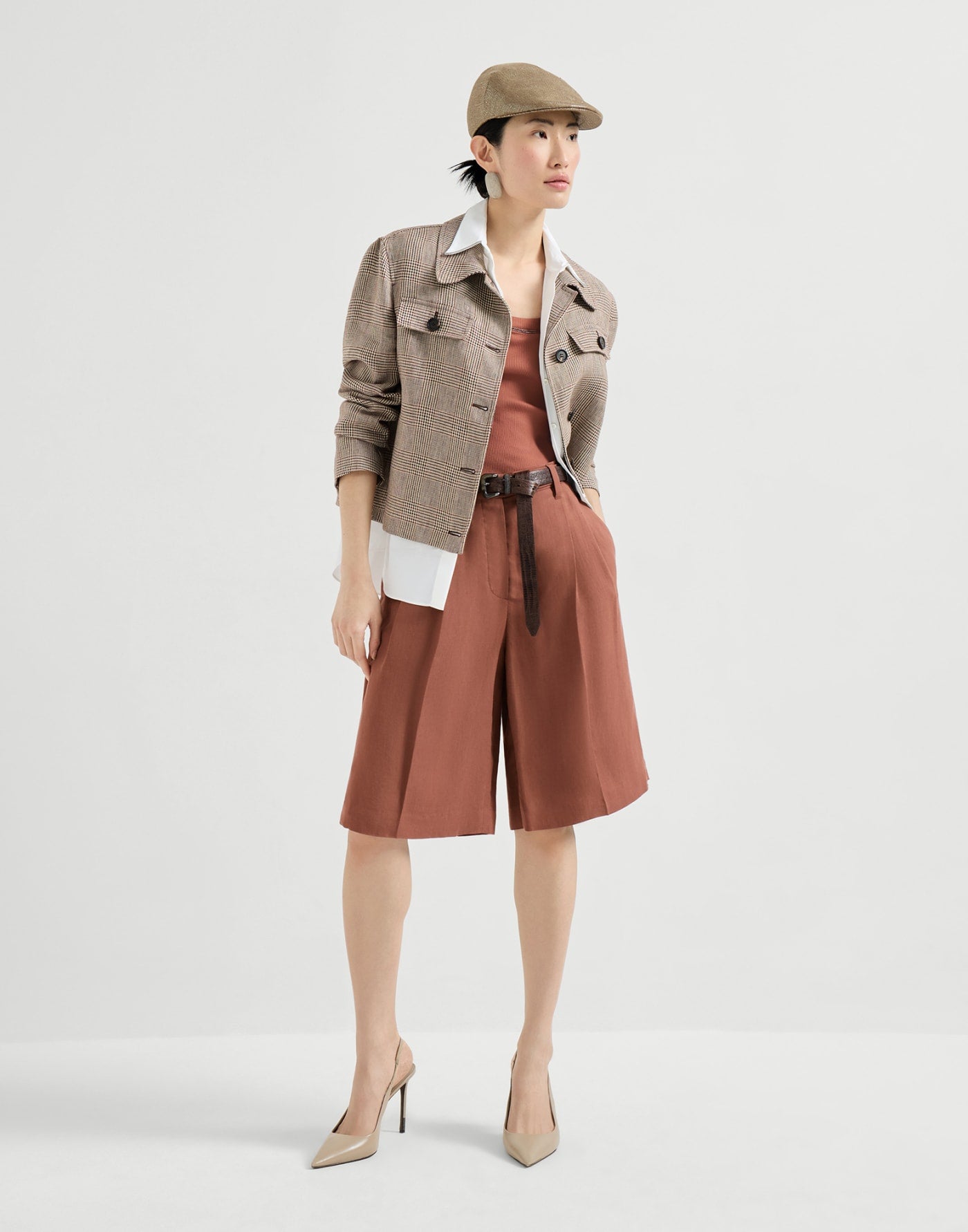 Linen Prince of Wales jacket with monili