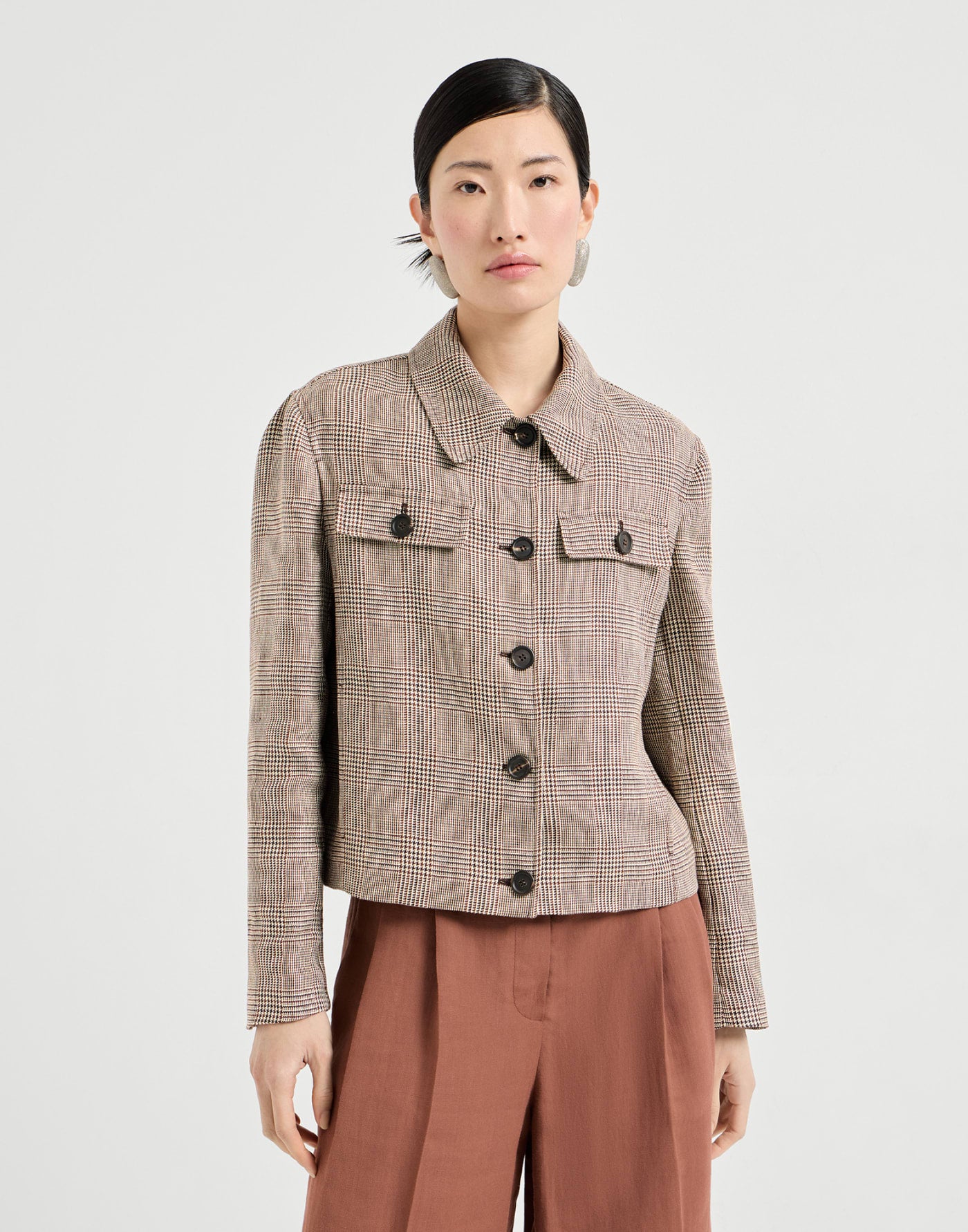 Linen Prince of Wales jacket with monili