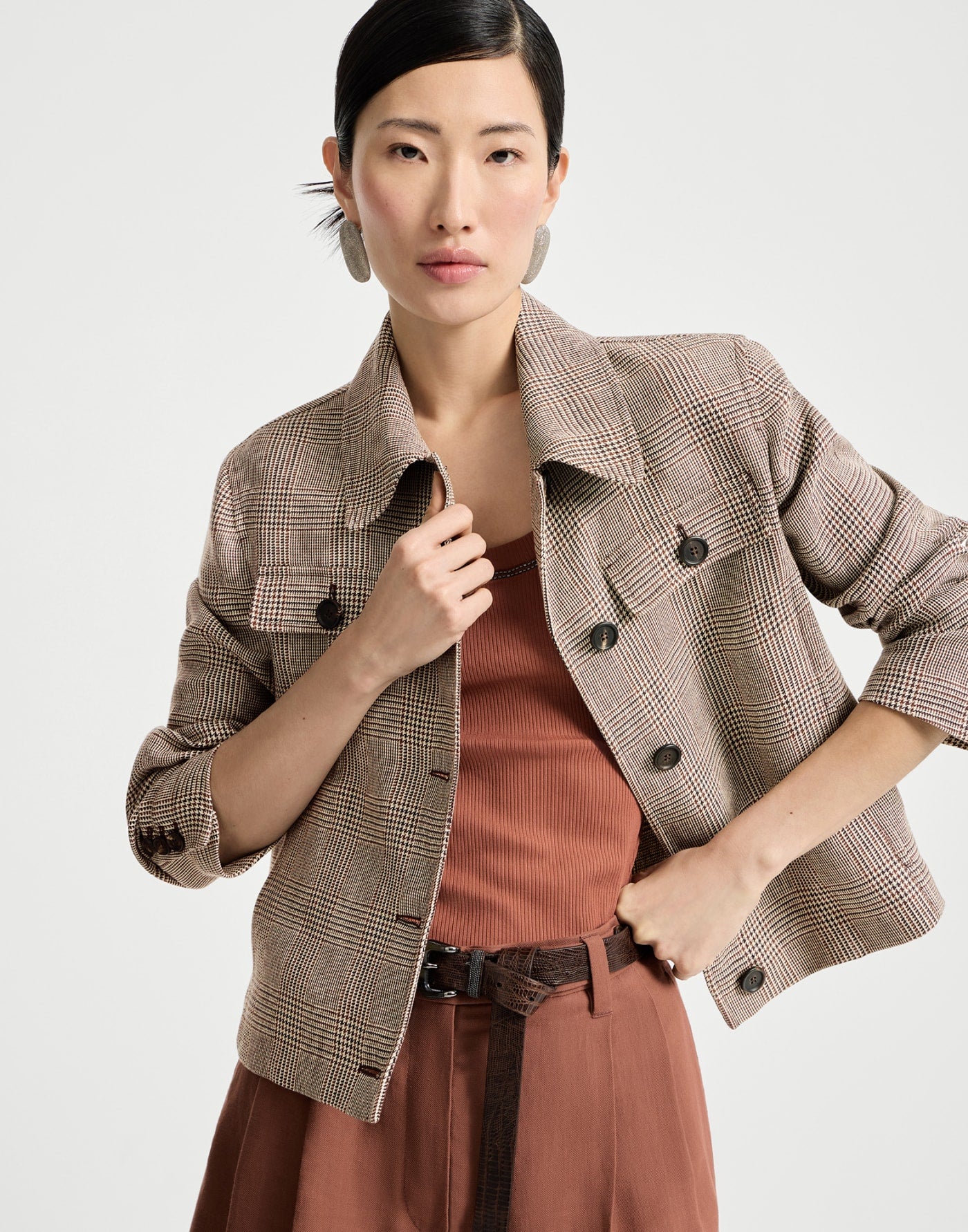 Linen Prince of Wales jacket with monili