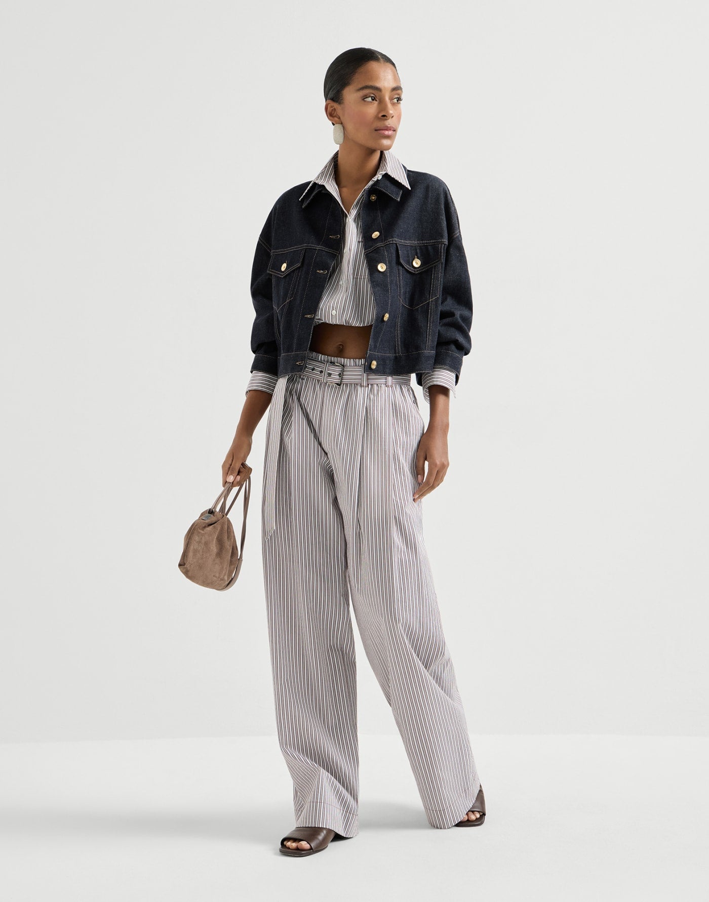 No-fade denim outerwear jacket with monili