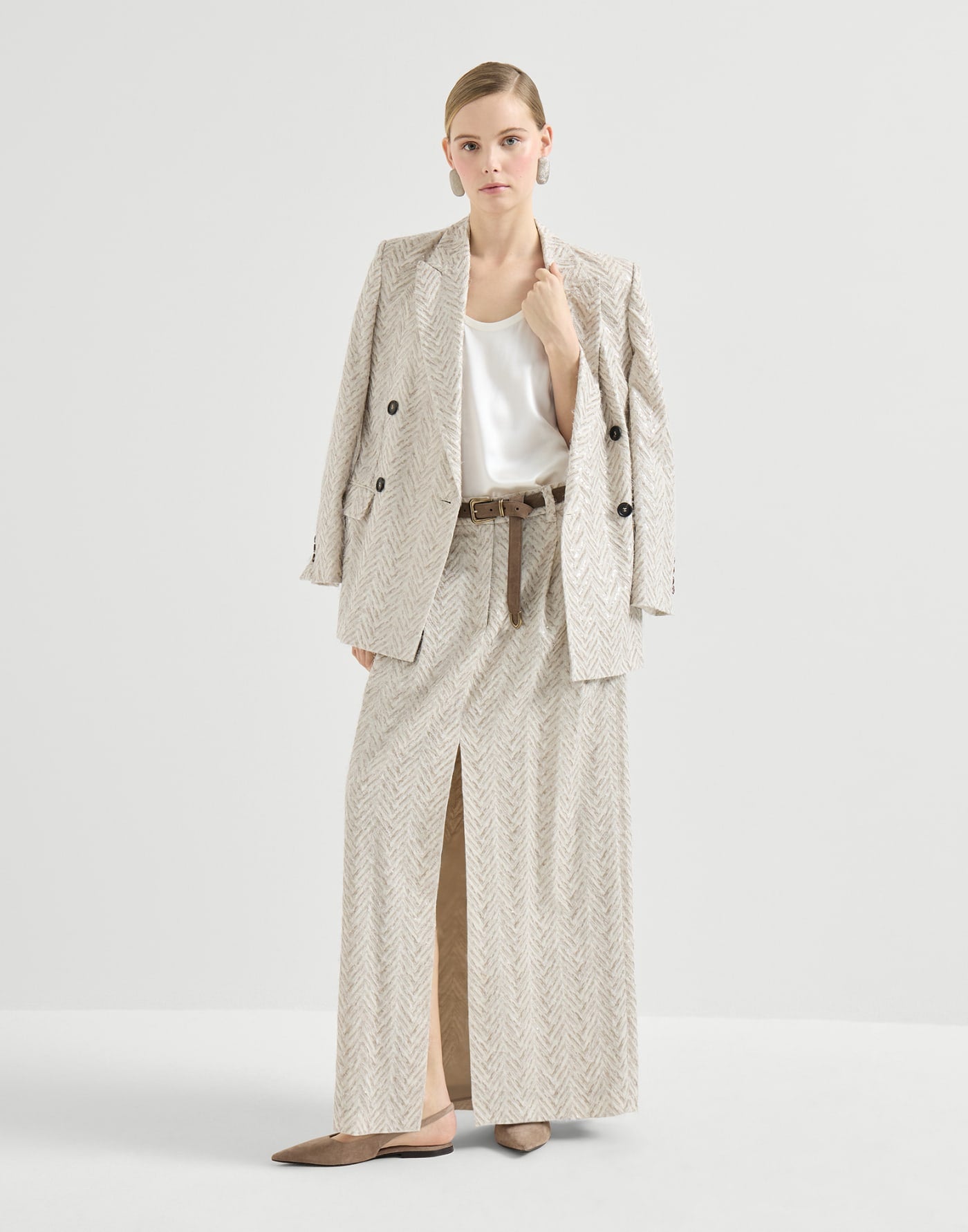 Dazzling maxi chevron embroidery blazer in linen