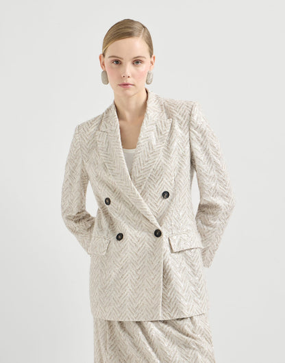 Dazzling maxi chevron embroidery blazer in linen