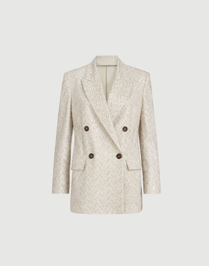 Dazzling maxi chevron embroidery blazer in linen