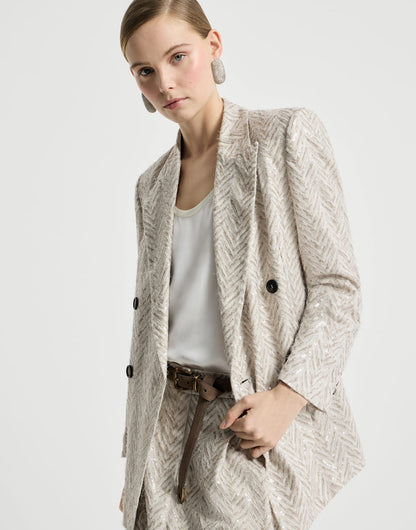 Dazzling maxi chevron embroidery blazer in linen