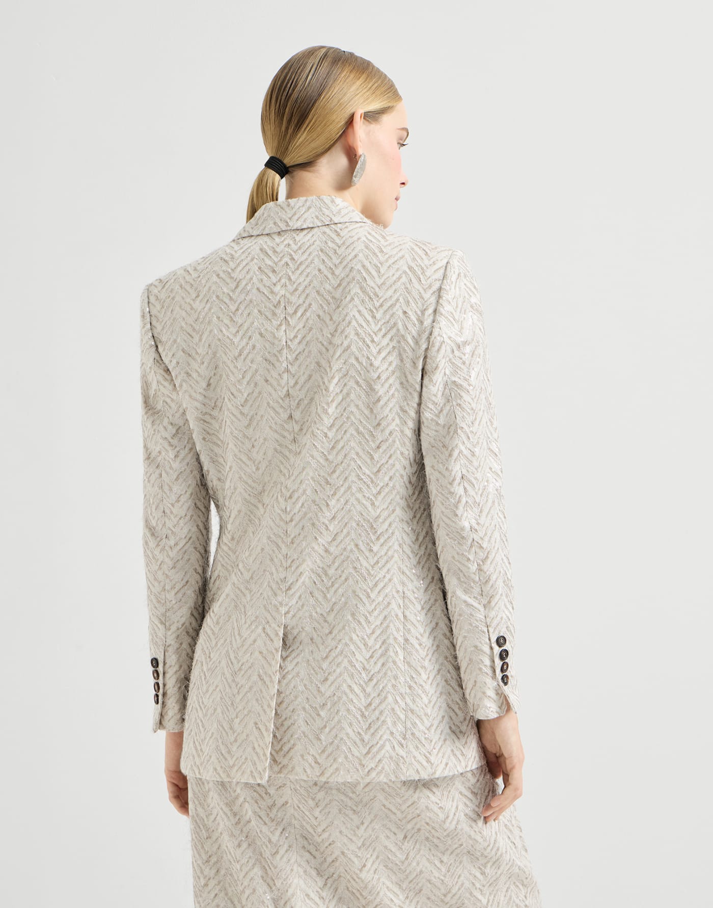 Dazzling maxi chevron embroidery blazer in linen