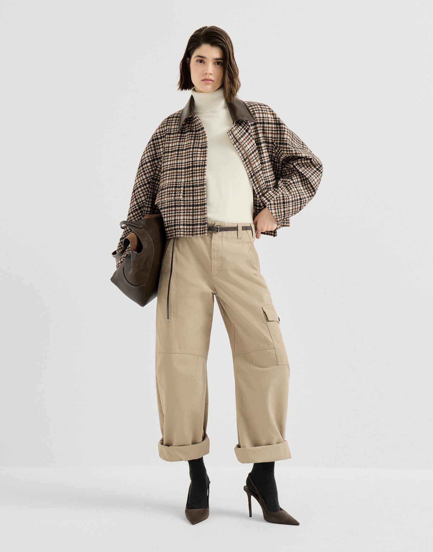 Cashmere turtleneck sweater with monili