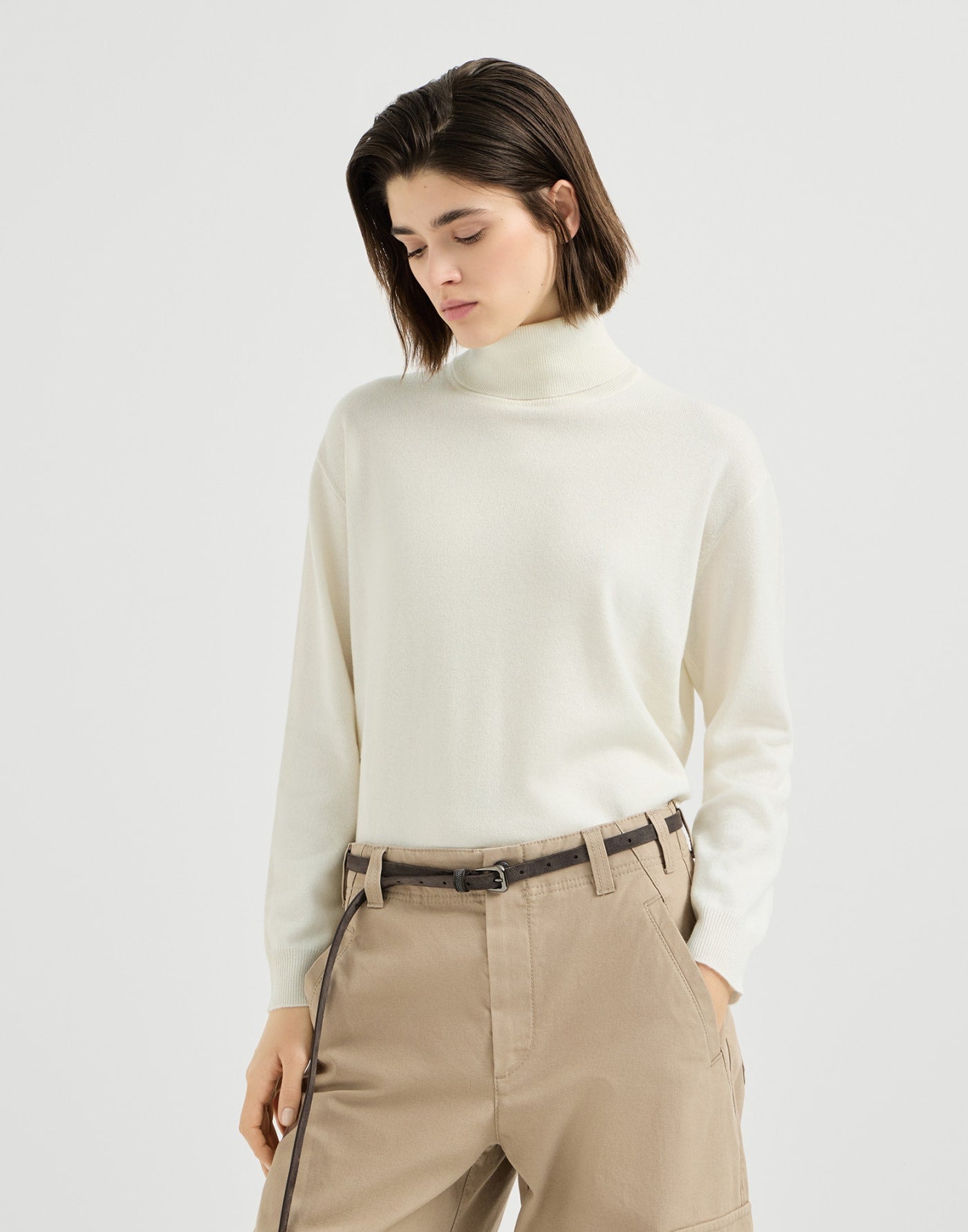Cashmere turtleneck sweater with monili