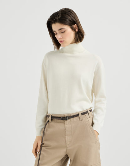 Cashmere turtleneck sweater with monili
