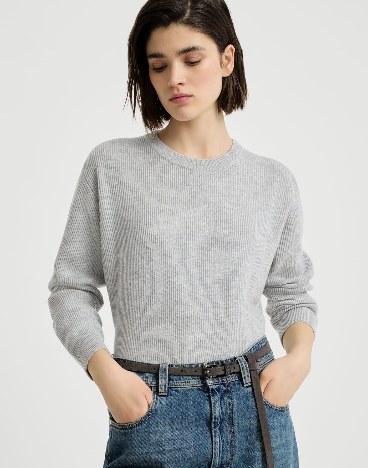 Cashmere English rib sweater with monili