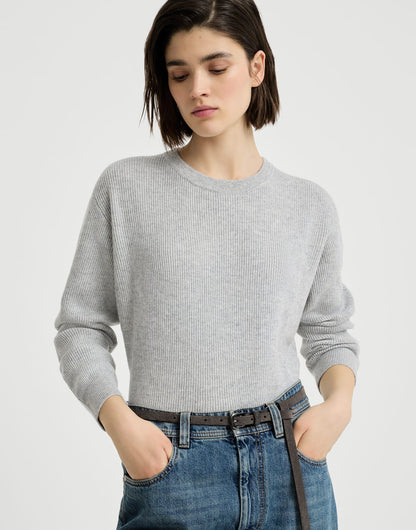 Cashmere English rib sweater with monili