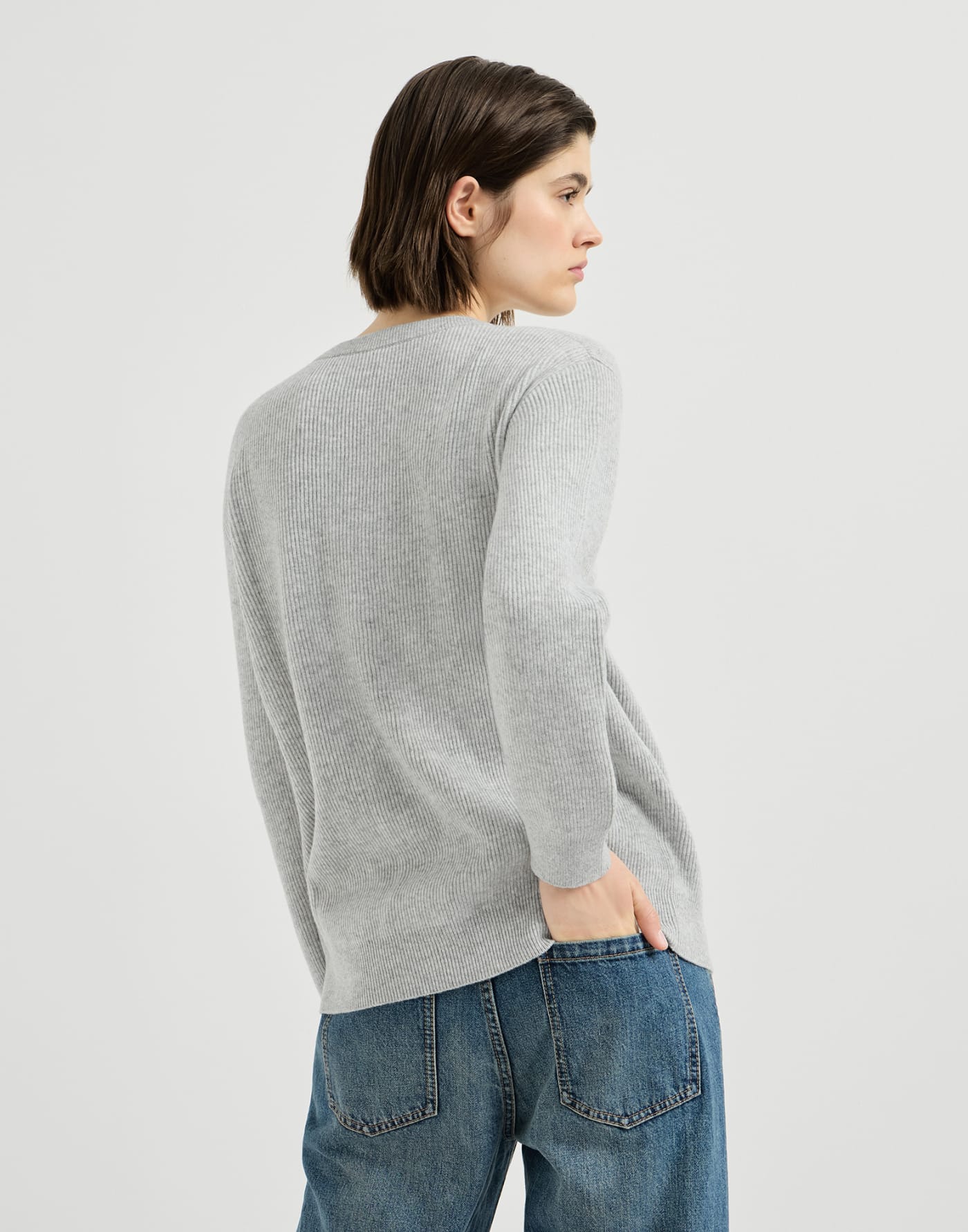 Cashmere English rib sweater with monili