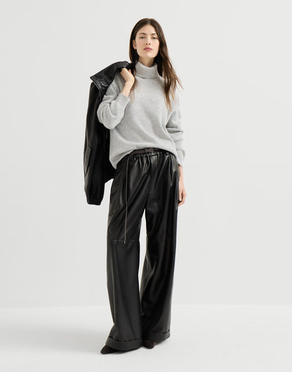 Cashmere English rib turtleneck sweater with monili
