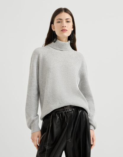 Cashmere English rib turtleneck sweater with monili