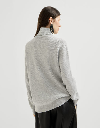 Cashmere English rib turtleneck sweater with monili