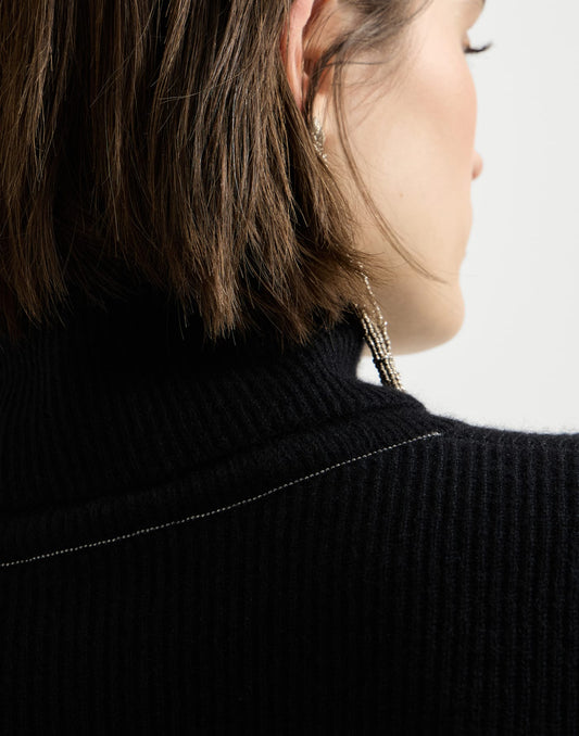 Cashmere English rib turtleneck sweater with monili