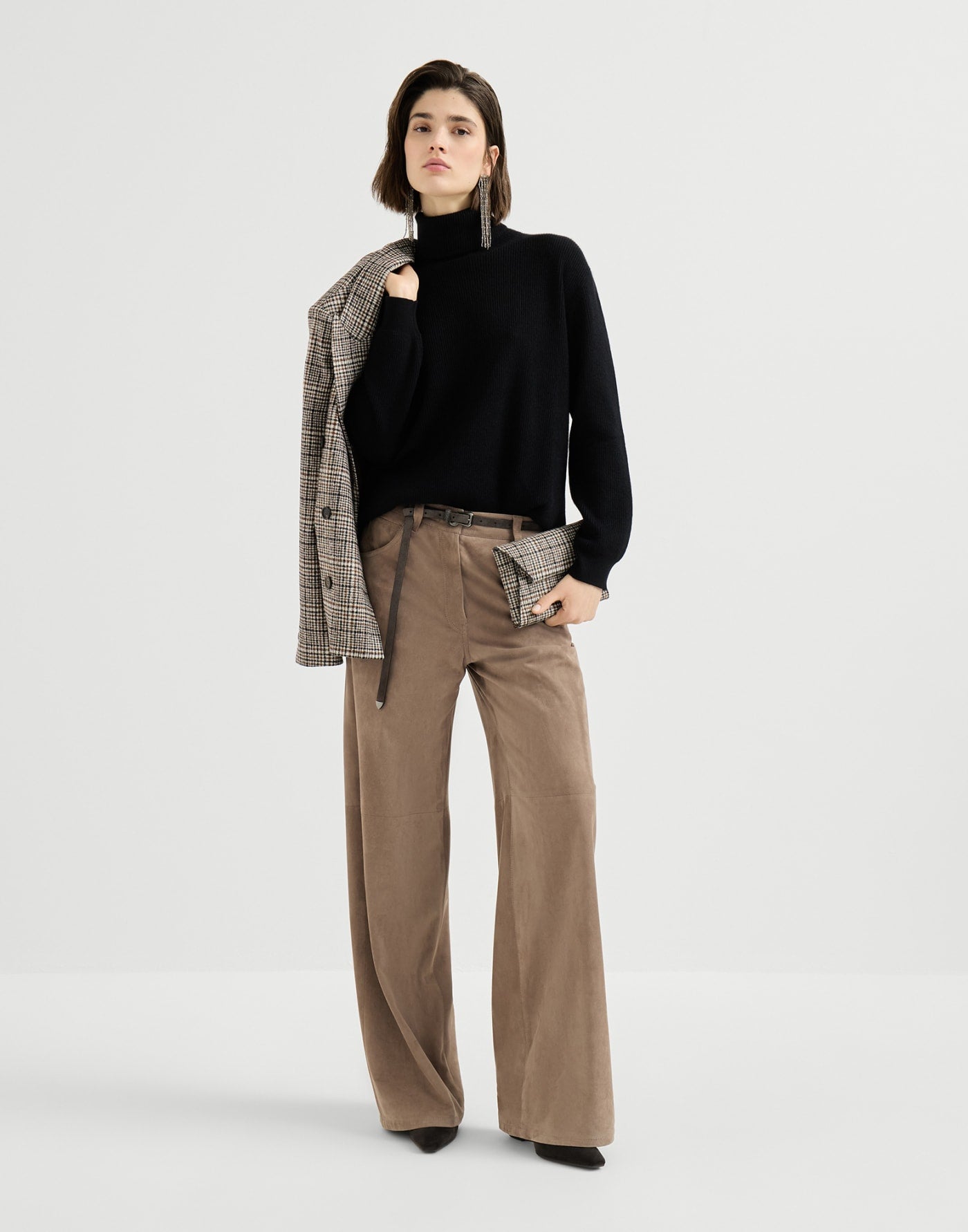Cashmere English rib turtleneck sweater with monili