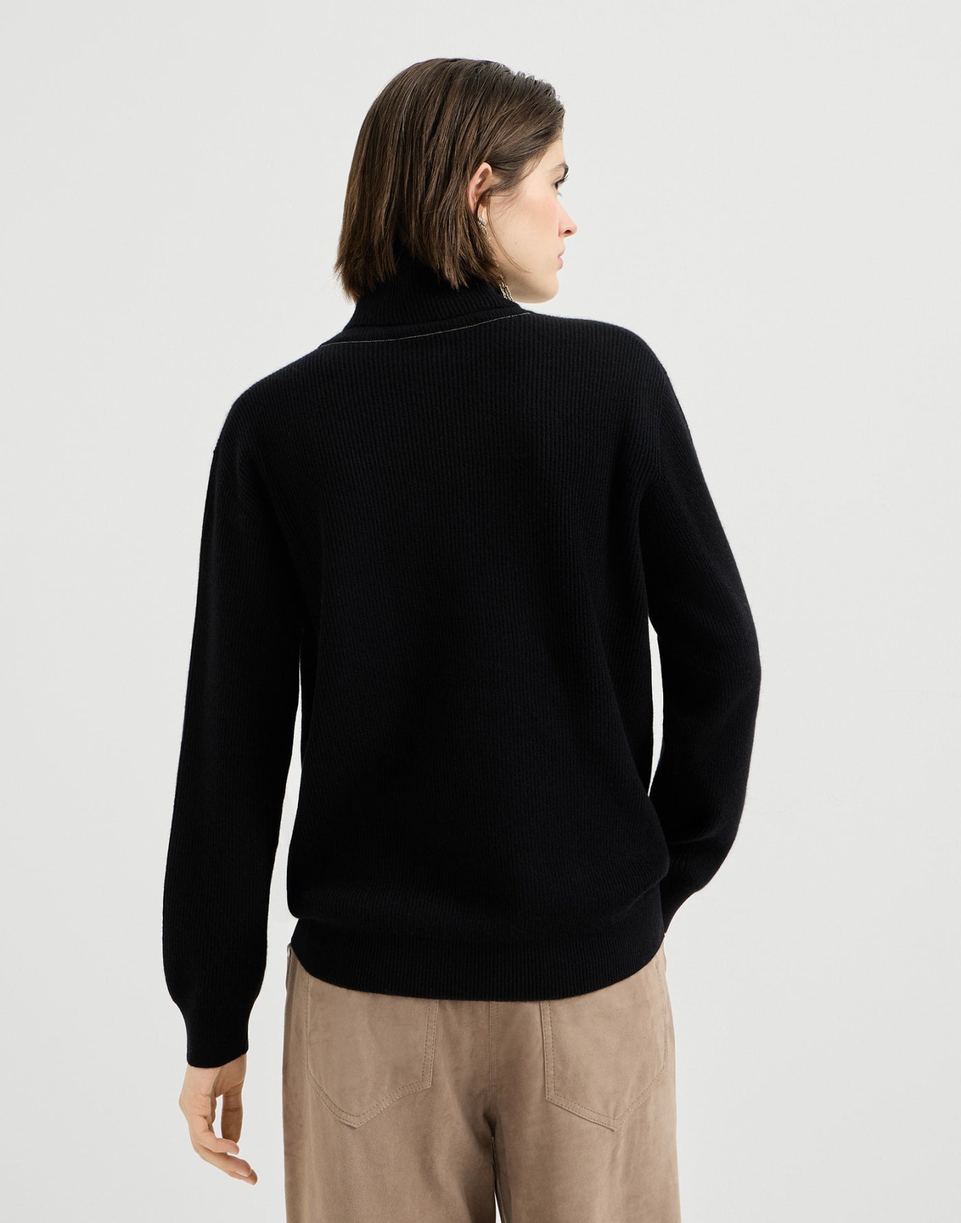 Cashmere English rib turtleneck sweater with monili