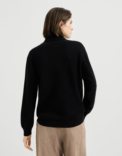 Cashmere English rib turtleneck sweater with monili