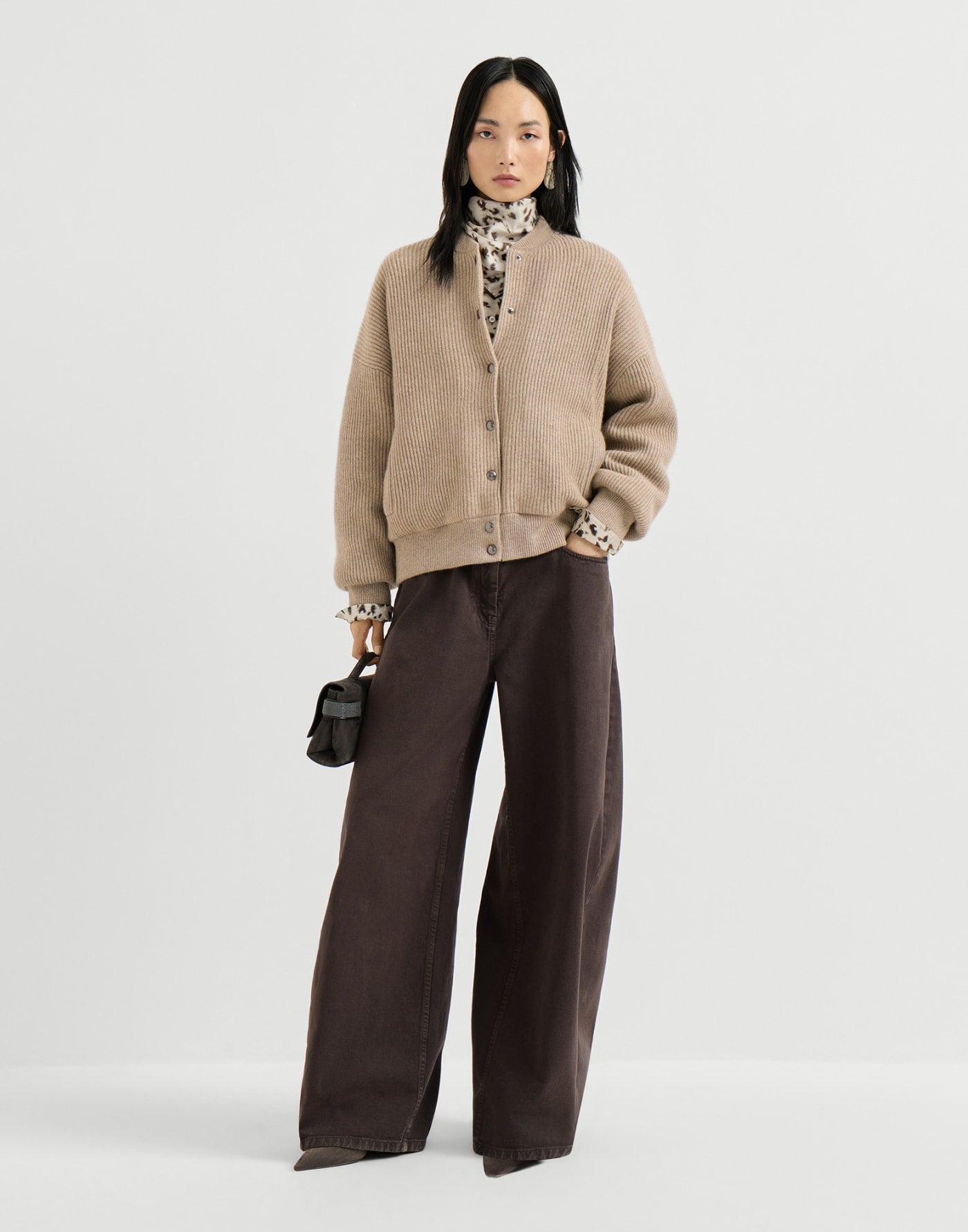 Cashmere English rib knit bomber jacket with Thermore&reg; padding