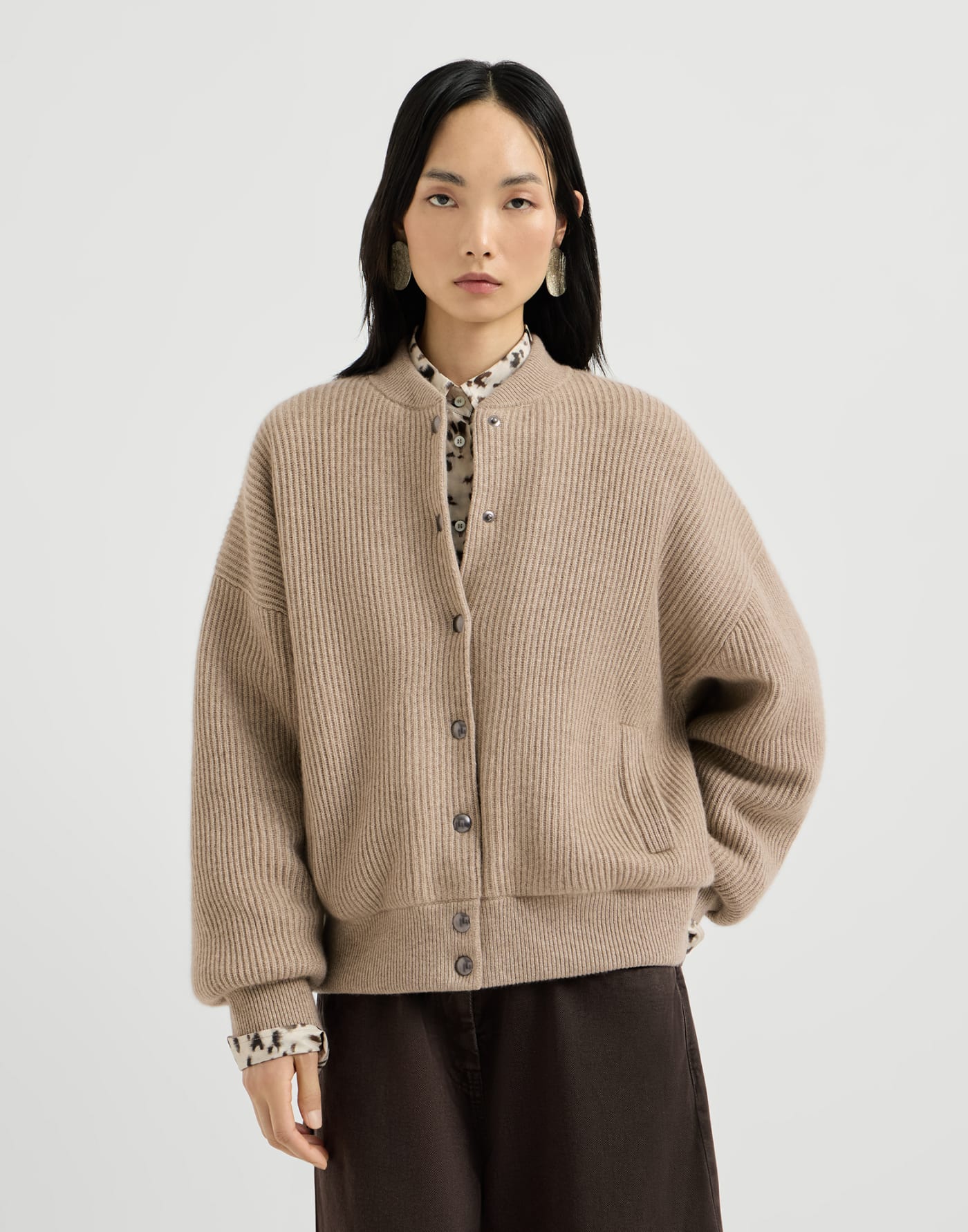 Cashmere English rib knit bomber jacket with Thermore&reg; padding