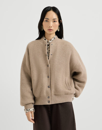 Cashmere English rib knit bomber jacket with Thermore&reg; padding