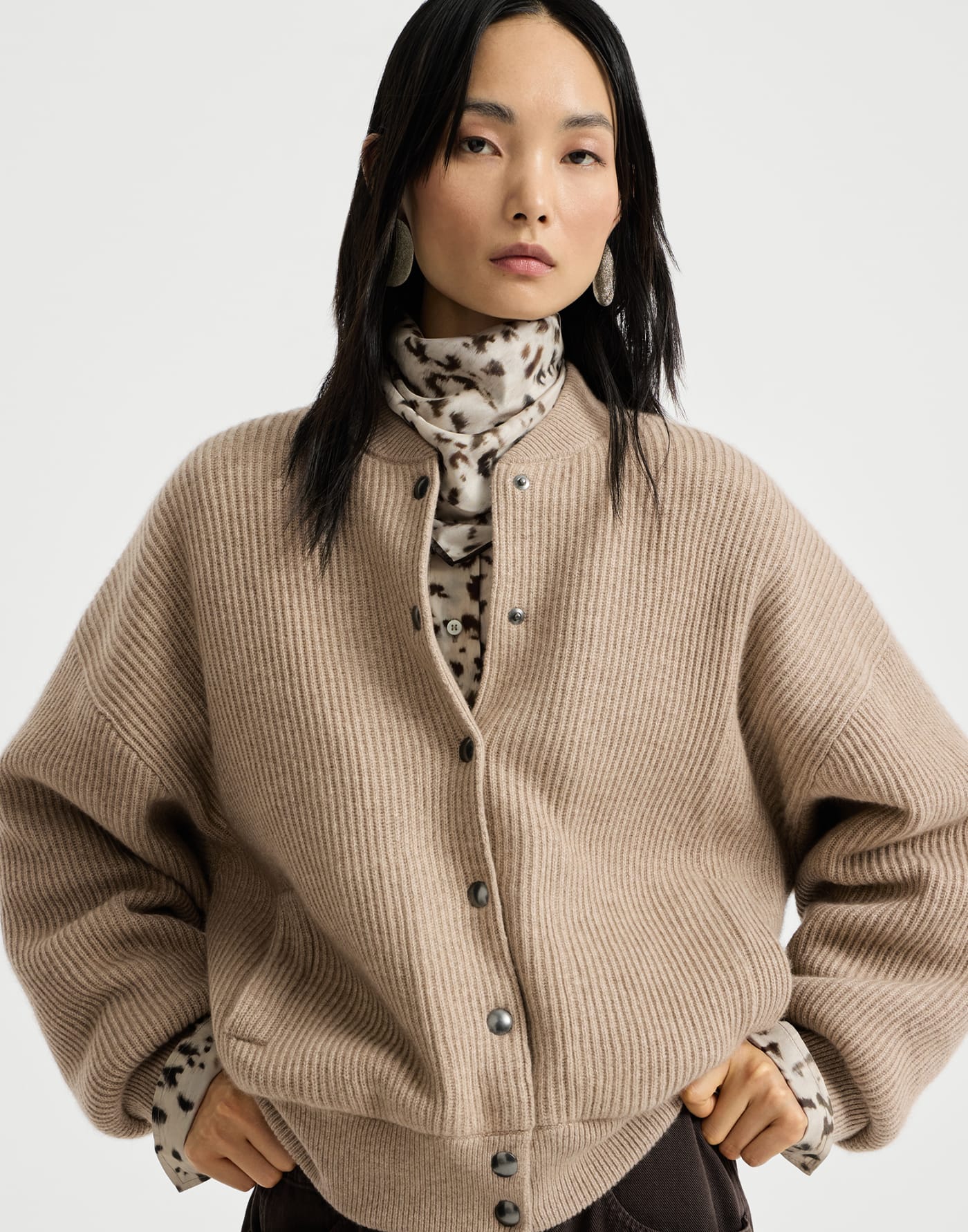 Cashmere English rib knit bomber jacket with Thermore&reg; padding