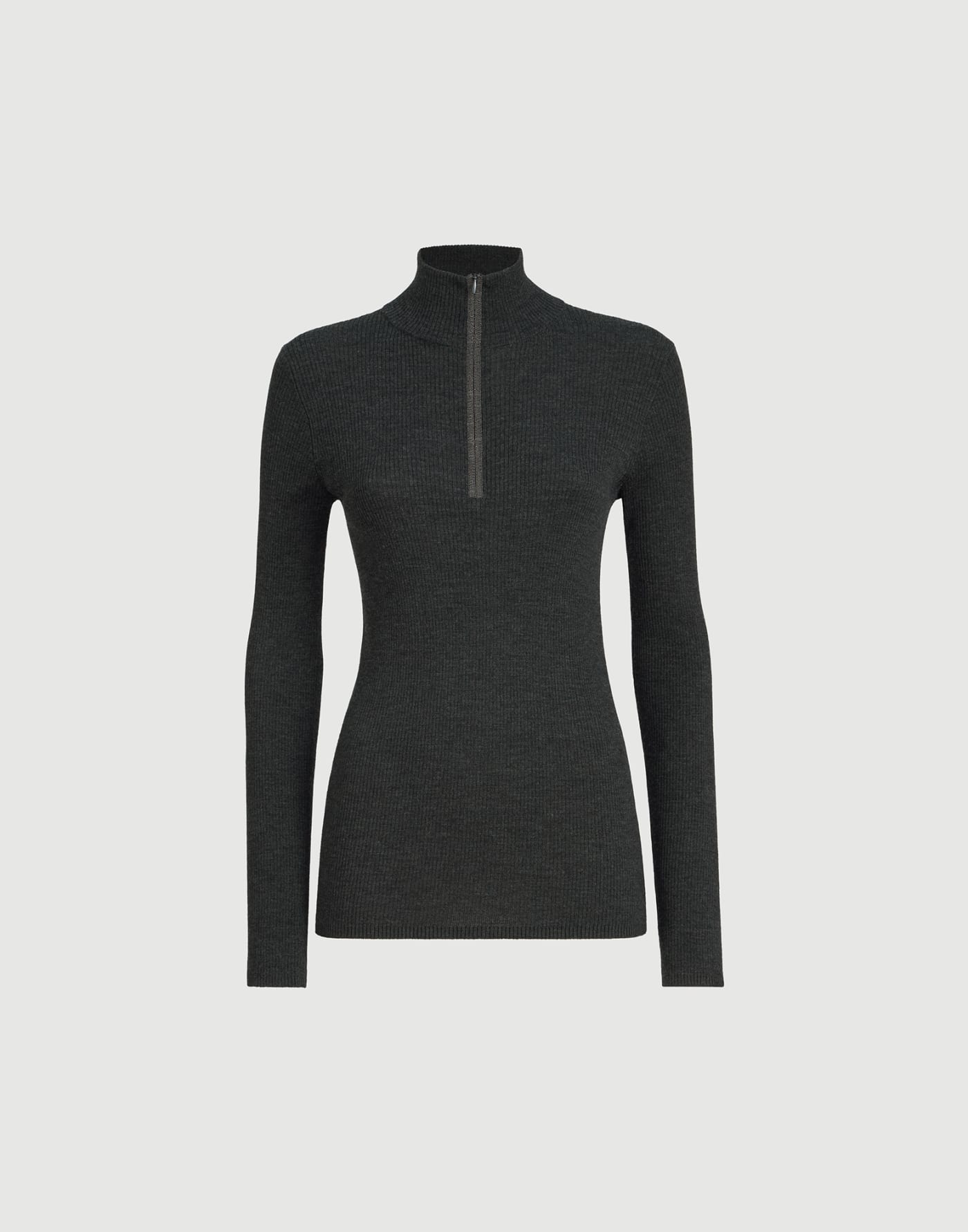 Virgin wool and cashmere lightweight ribbed turtleneck sweater with precious half zip