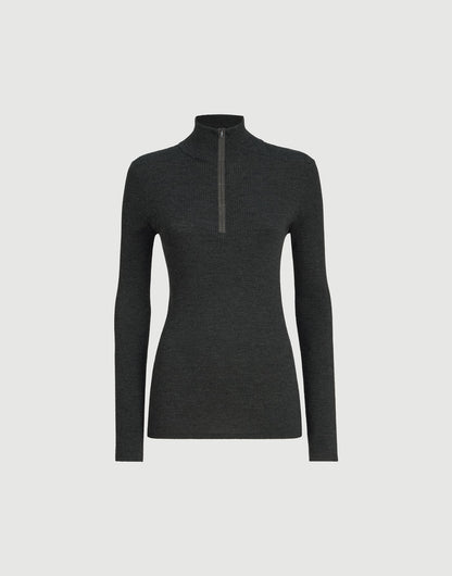Virgin wool and cashmere lightweight ribbed turtleneck sweater with precious half zip