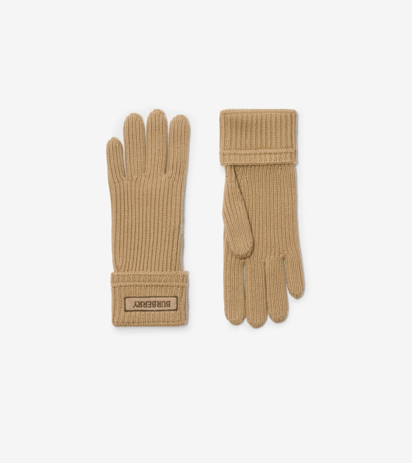 Logo Patch Wool Blend Gloves in Sand beige