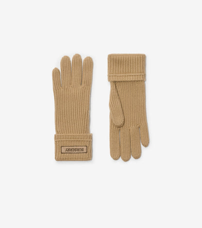 Logo Patch Wool Blend Gloves in Sand beige