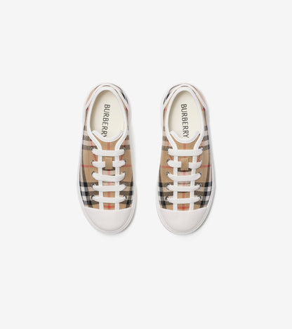 Check Cotton Sneakers in Sand beige - Children