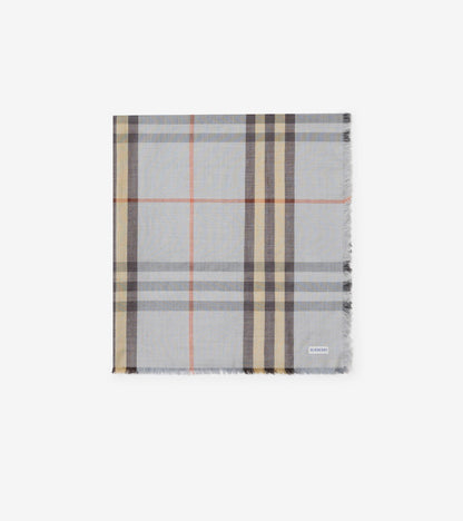 Reversible Check Wool Silk Scarf in Sand beige/vole brown