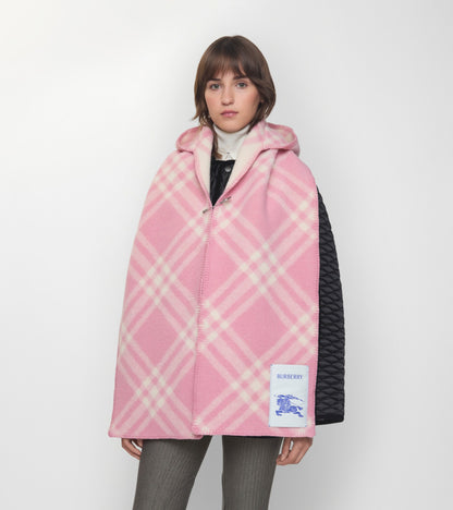 Check Wool Hooded Scarf in Sugar pink