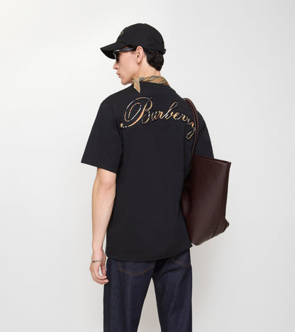 Check Cursive Logo Cotton T-shirt in Black