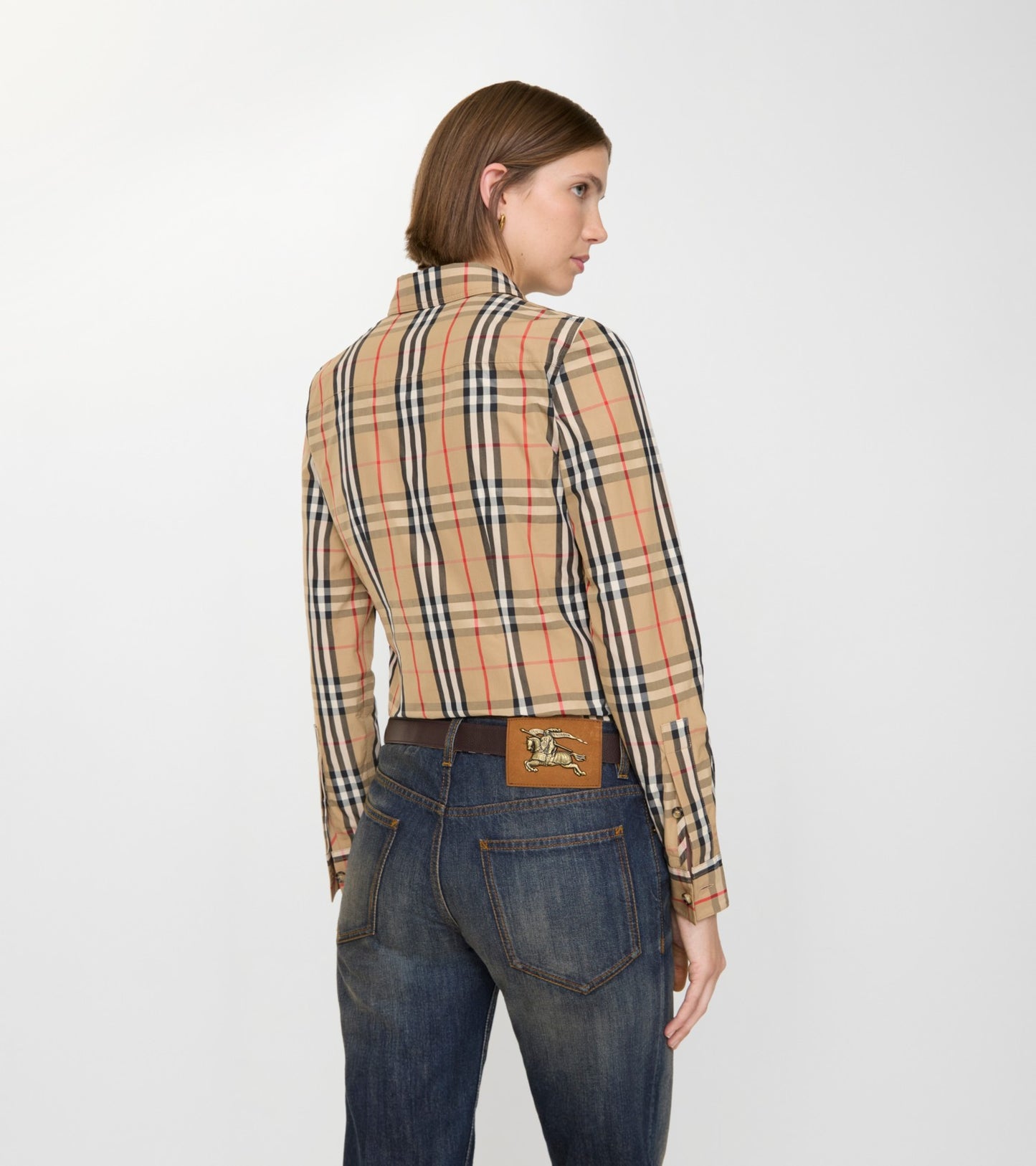 Check Stretch Cotton Shirt in Archive beige