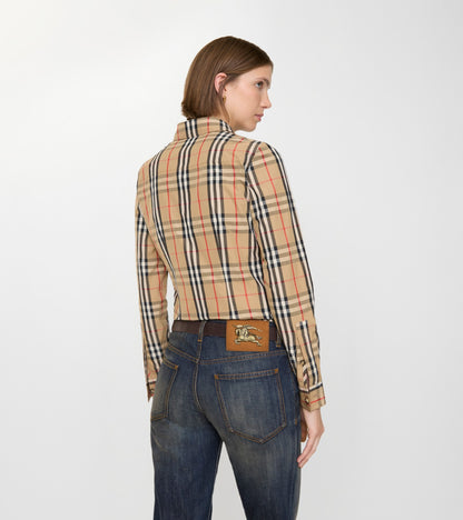 Check Stretch Cotton Shirt in Archive beige