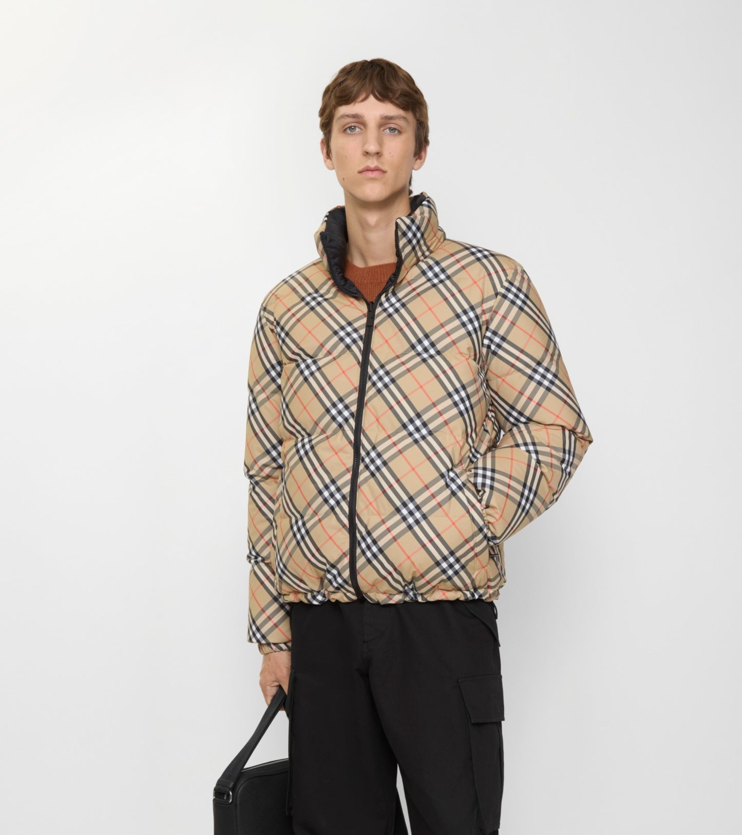 Reversible Check Snowdon Puffer Jacket in Sand beige