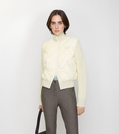 Check-stitch Nylon and Wool Jacket in Ceramic white