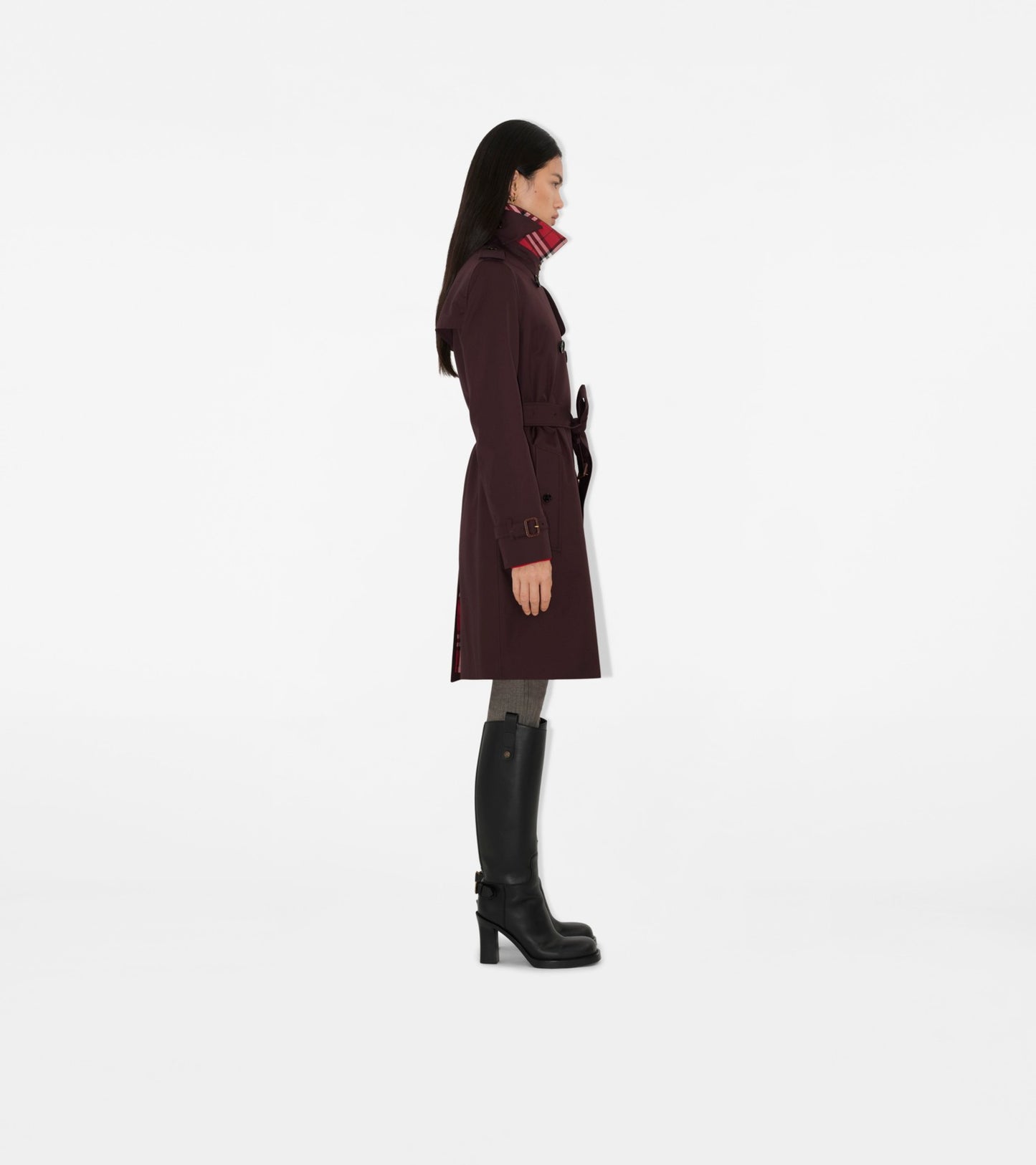 Mid-length Gabardine Kensington Trench Coat in Wine red