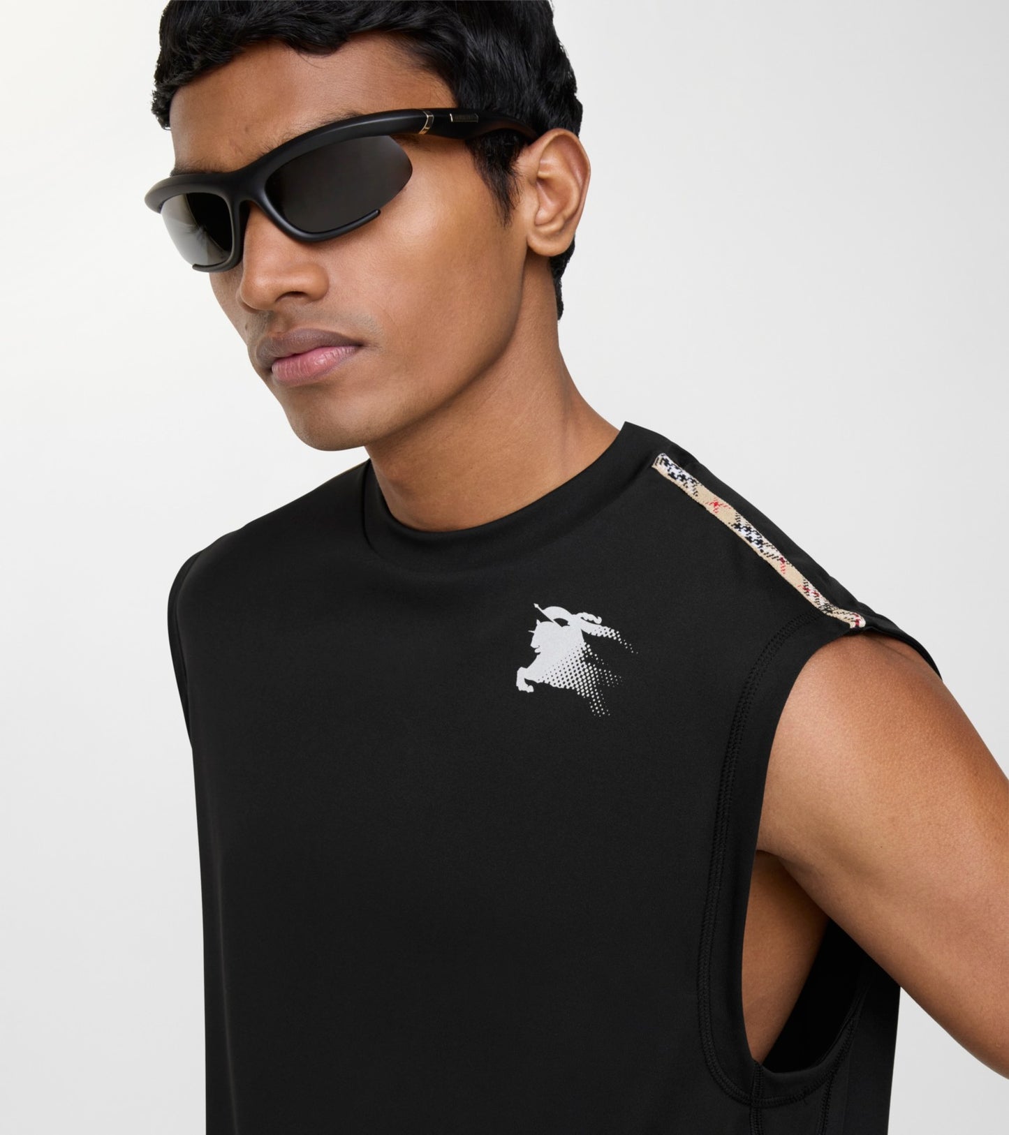 Check Trim Jersey Tank Top in Black