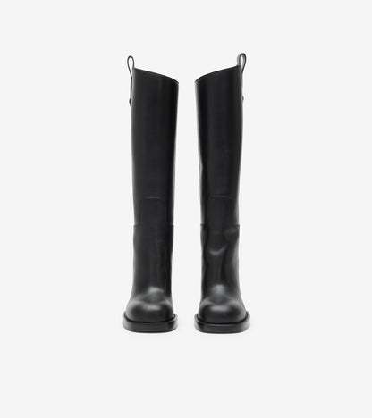 Leather Cavalier Heel Boots in Black