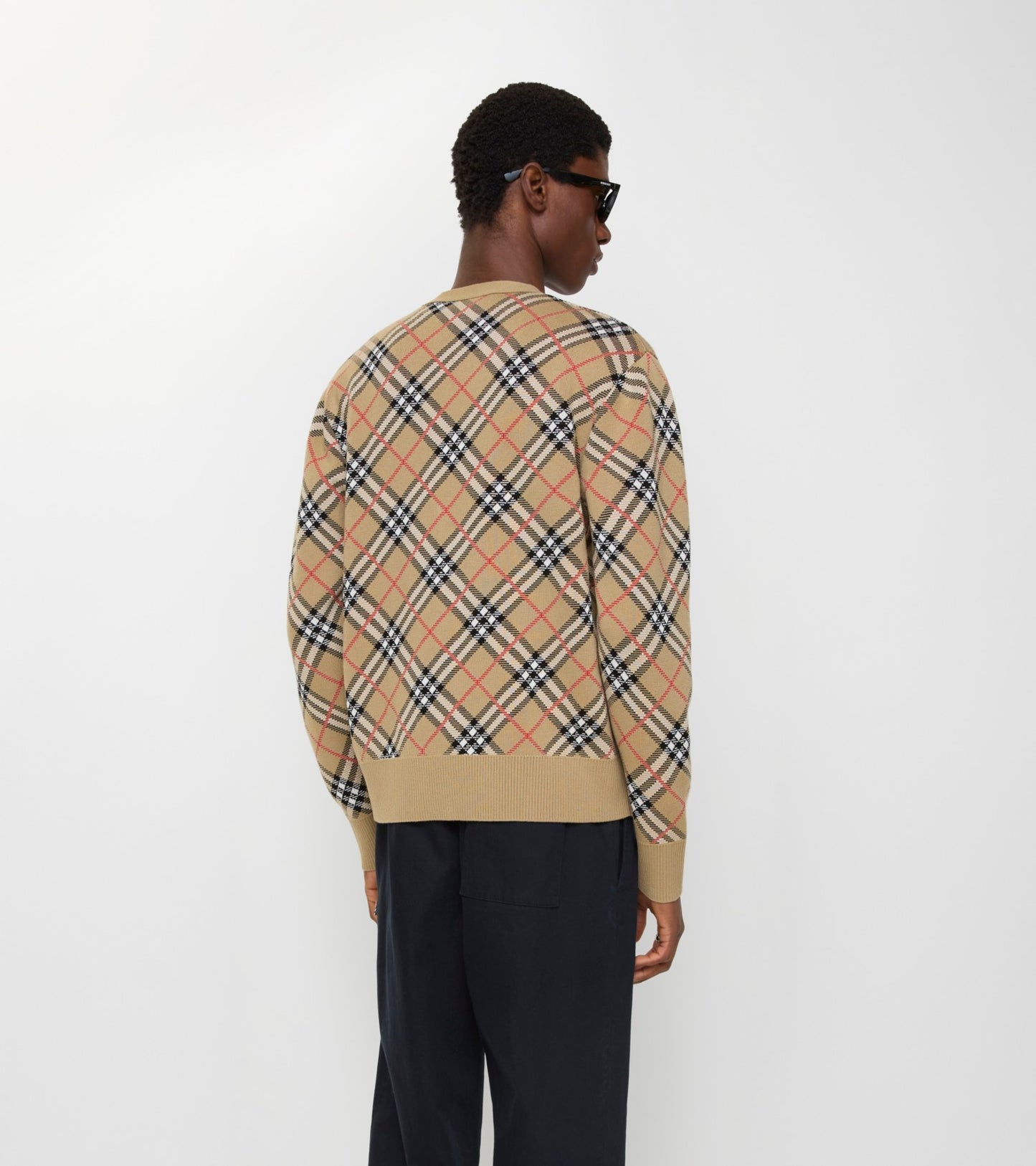 Check Cotton Wool Cardigan in Sand beige
