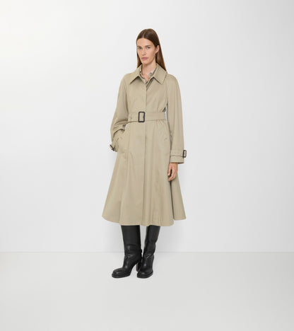 Long Gabardine Ellingham Fit-and-flare Car Coat in Quill beige