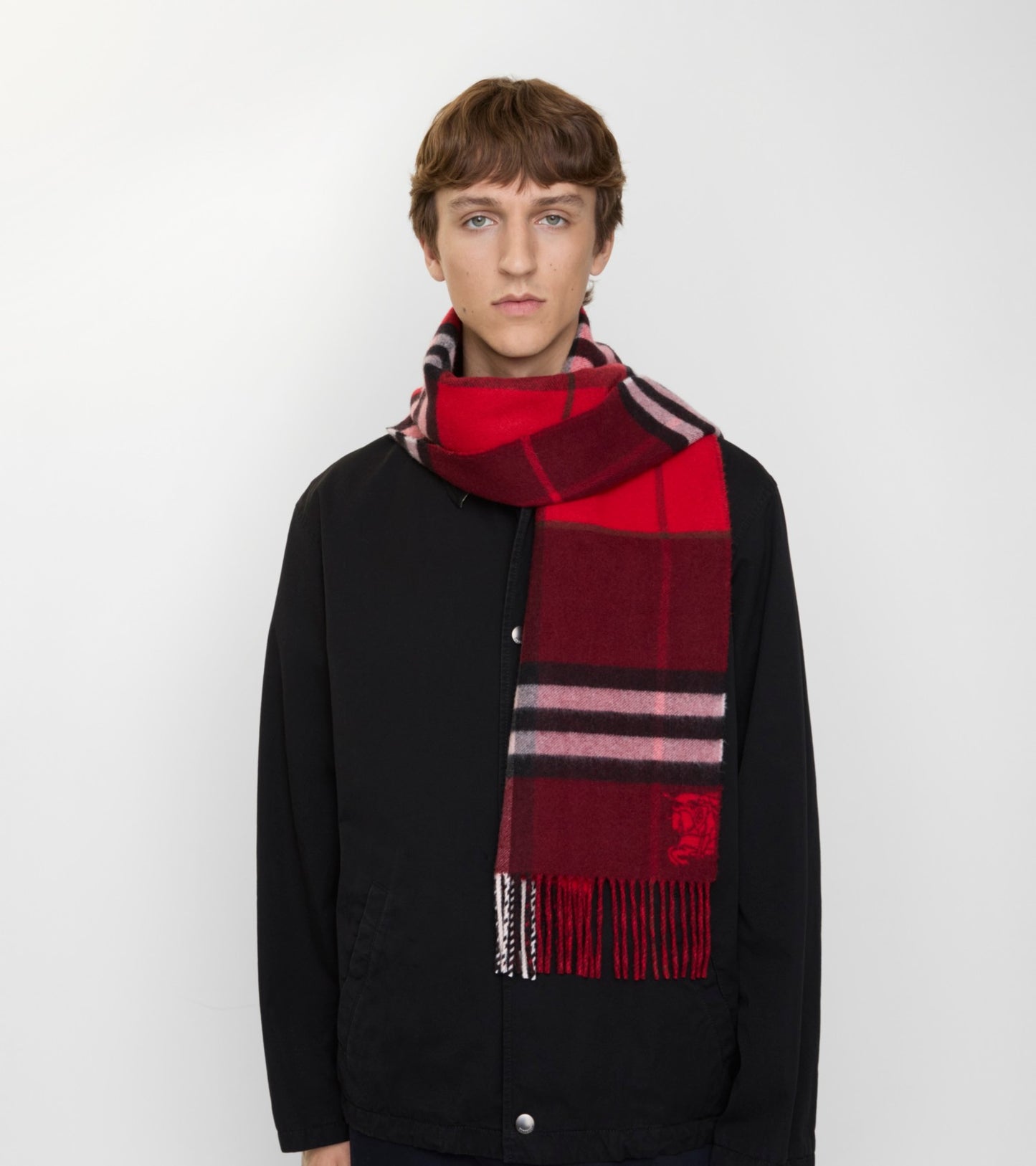 Contrast Check Cashmere Scarf in Post red/oxblood red