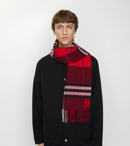 Contrast Check Cashmere Scarf in Post red/oxblood red