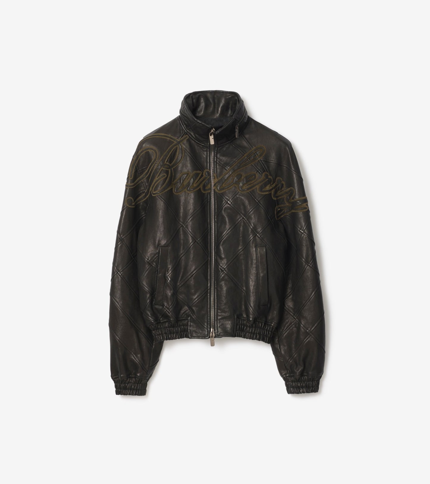 Cursive Logo Leather Jacket in Black
