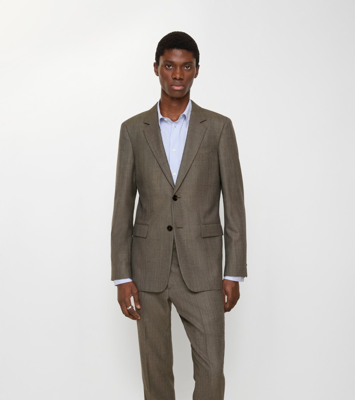 Sharkskin Wool Tailored Jacket in Soil brown/calico beige