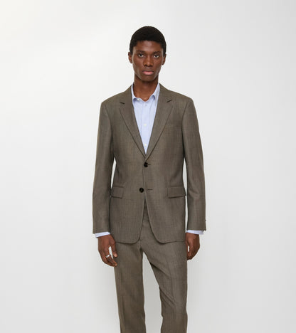 Sharkskin Wool Tailored Jacket in Soil brown/calico beige