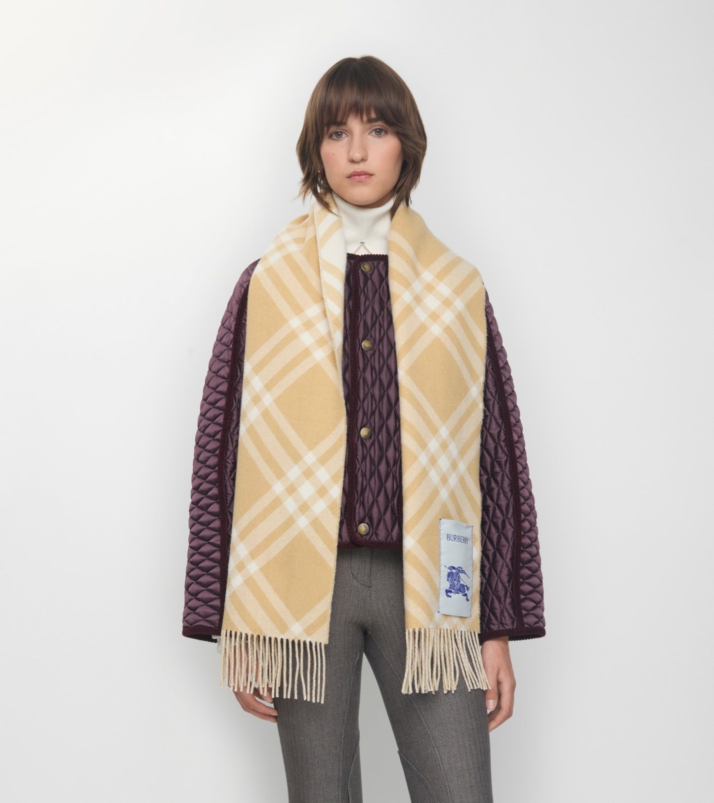 Check Cashmere Scarf in Sand beige