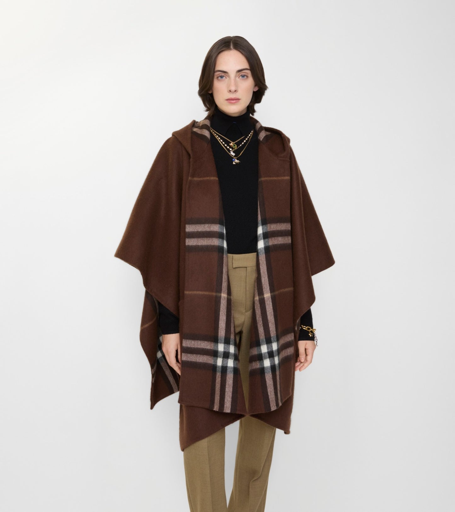 Cashmere Hooded Cape in Treacle brown
